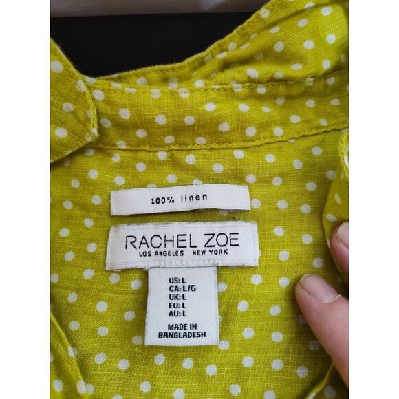 ☀️Rachel Zoe 100% Linen Polka Dot Yellow cropped button front top, L - Picture 5 of 7